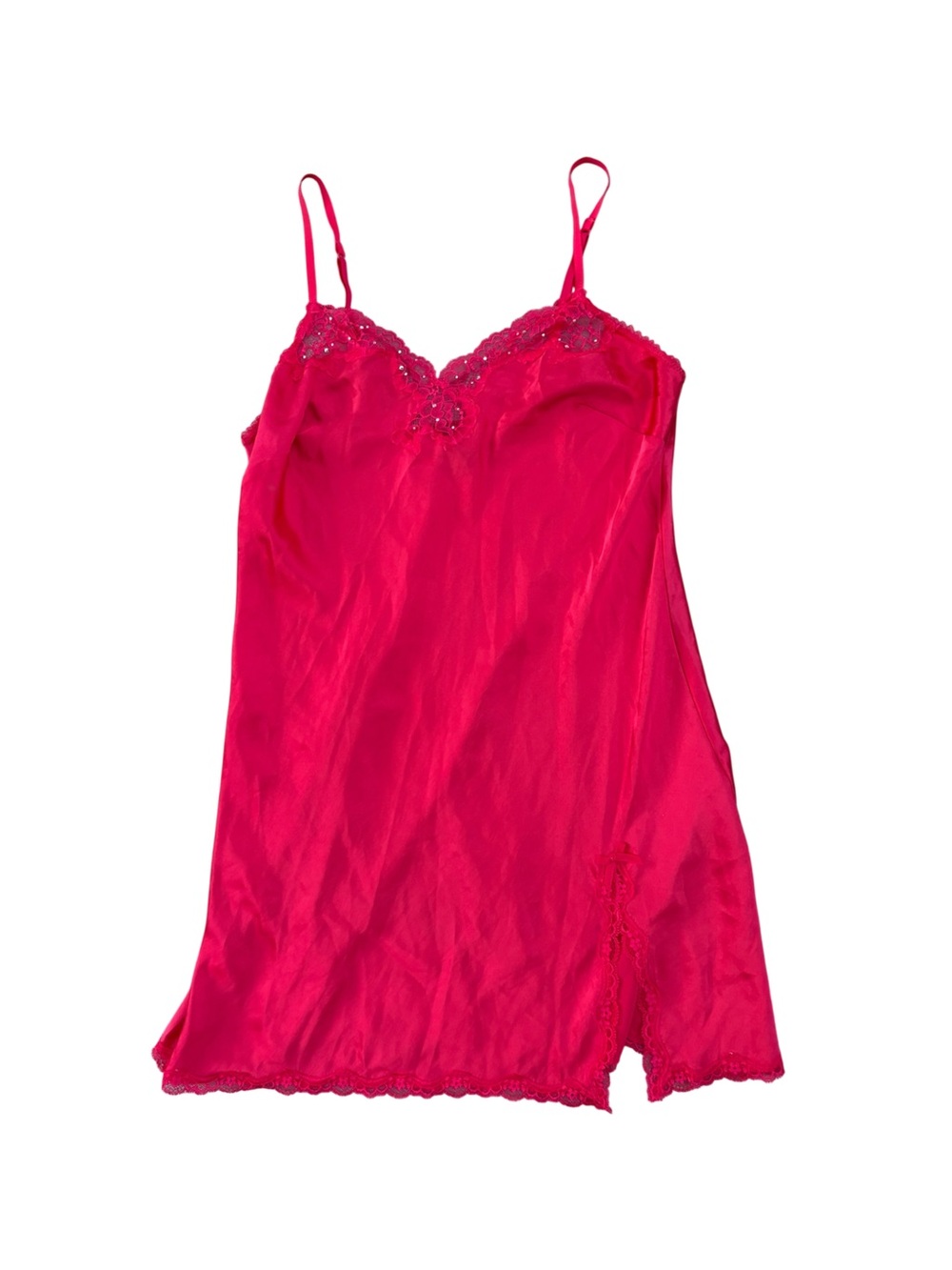 Victoria’s Secret Satin Lace Trim Slip Dress Red Lingerie
